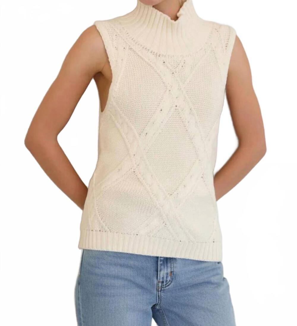 NEW SUNDAY EDITION christy mock neck sleeveless cable sweater in cream knit